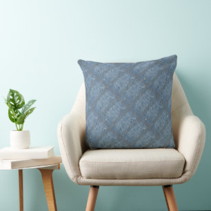 Coussin Regard de Denim Bleu avec Faux Rayures Dorées