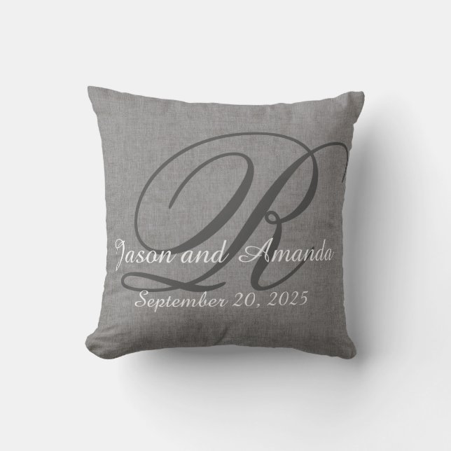 Coussin Regard de toile gris rustique de monogramme de (Recto)