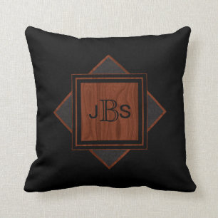 Coussin Regard du bois en cuir noir masculin du monogramme