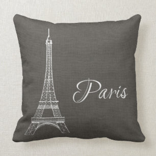 Coussin Regard gris-foncé de toile de jute de Tour Eiffel