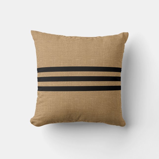 Coussin Regard rustique de toile de jute avec les rayures (Recto)