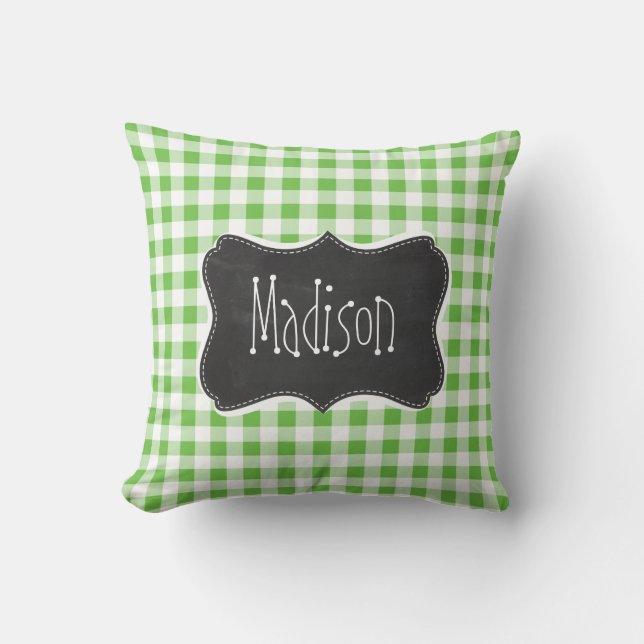 Coussin Regard vintage de tableau, vert Checkered ; (Recto)