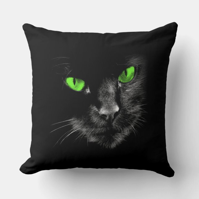 Coussin Règle de chats noirs - Yeux verts (Recto)