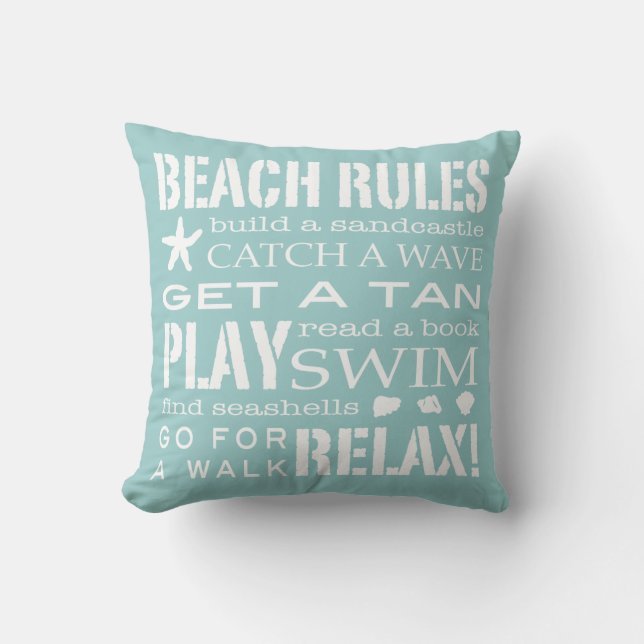 Coussin Règles de plage par l'Aqua Teal de bord de la mer (Recto)