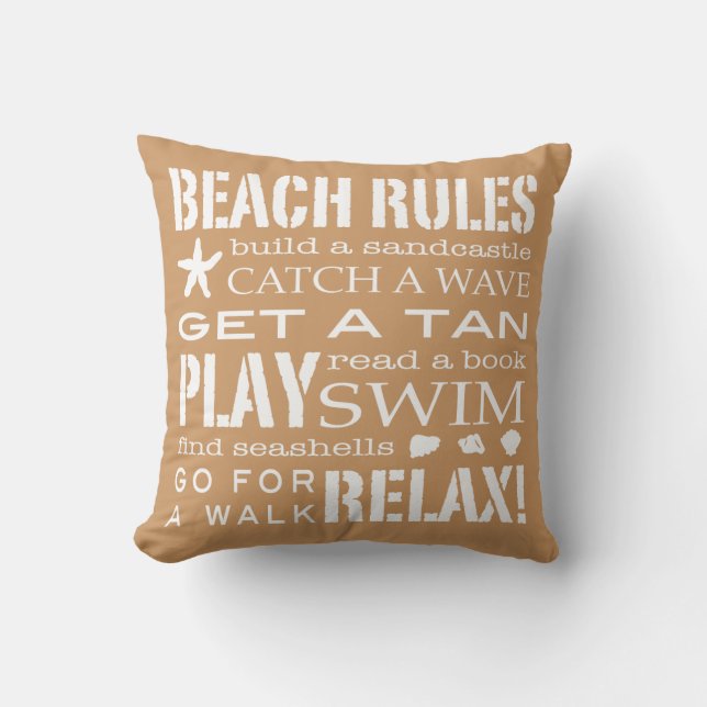 Coussin Règles de plage par le beige et le brun de sandy (Recto)