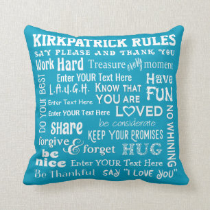 Coussin "Règles familiales" plus personnalisées avec votre
