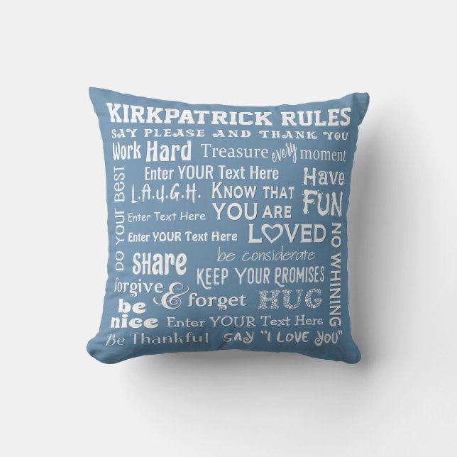 Coussin RÈGLES FAMILIALES Word Art Personal Editable Color (Recto)
