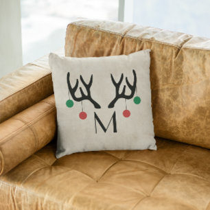 Coussin Reindeer Antlers Moderne Monogramme de Noël