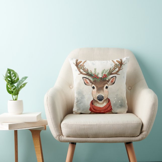 Coussin Reindeer Christmas Throw Pillow For Holiday (Chaise)