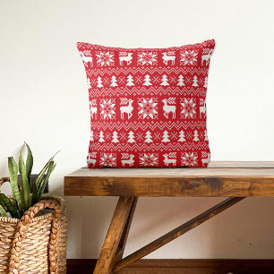 Coussin Reindeer de Noël Rouge Poinsettias Motif