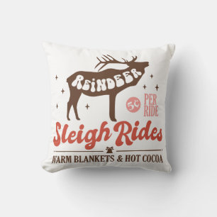Coussin Reindeer Sleigh Rides Vintage Noël