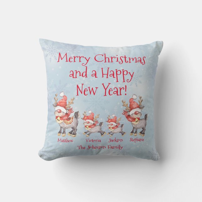 Coussin Reinder Famille personnalisée Joyeux Noël  (Recto)