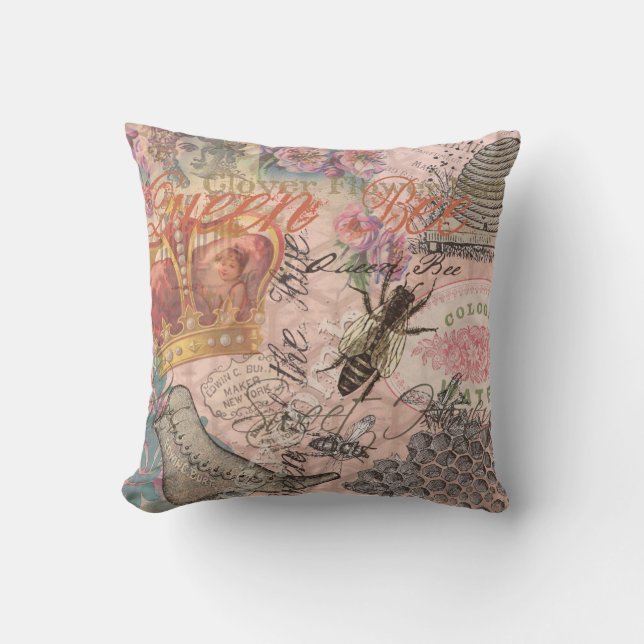 Coussin Reine Abeille Vintage Beau Collage (Recto)
