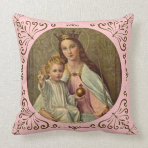 Coussin Reine couronnée de ciel Jésus infantile tenant le