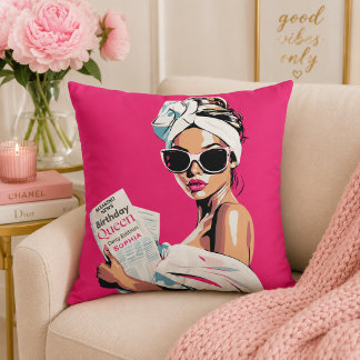 Coussin Reine d'anniversaire tendance personnalisée