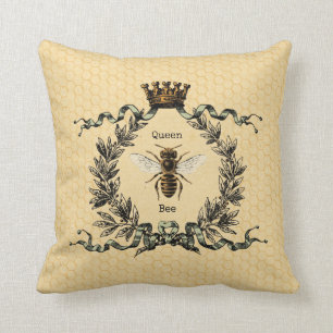 Coussin Reine des abeilles avec la couronne vintage et la
