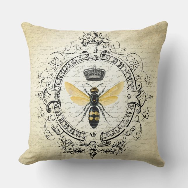 Coussin reine des abeilles française vintage moderne (Recto)