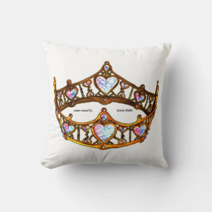 Coussin Reine des Coeurs Or Couronne Tiara blanc