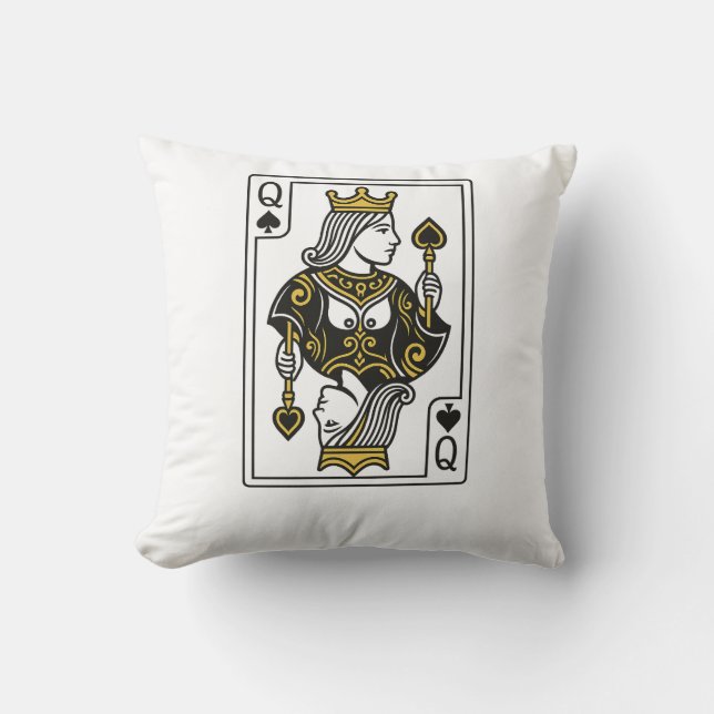 Coussin Reine des pique — Noir et Or (Recto)