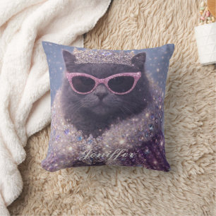 Coussin Reine Glamouruse Chatte Portrait Fantastique Étinc