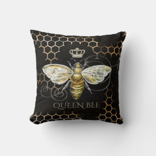Coussin Reine vintage Bee Couronne royale noire