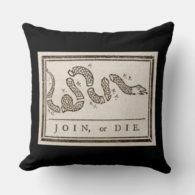 Coussin Rejoignez ou Meurt Serpent à Sonnette : Dessin ani (Recto)