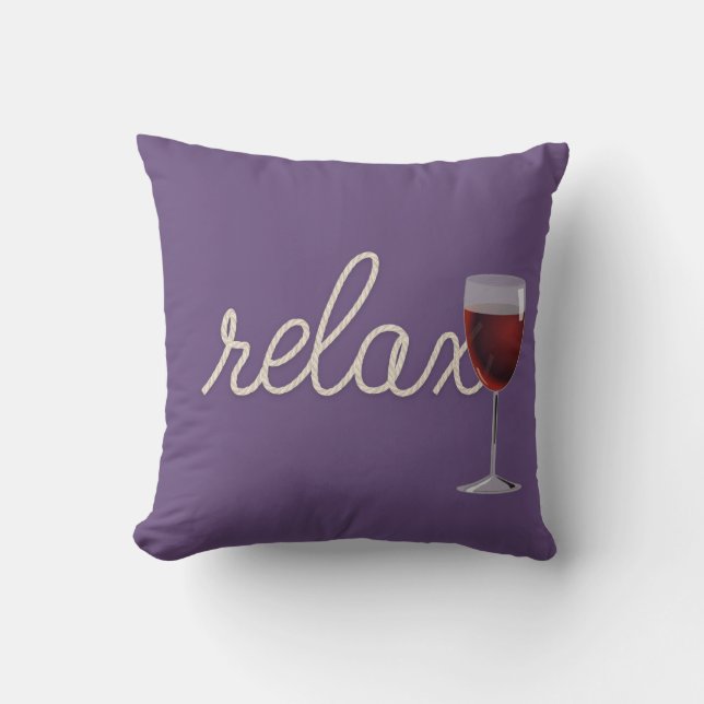 Coussin Relax texte de corde sur violet avec verre à vin (Recto)