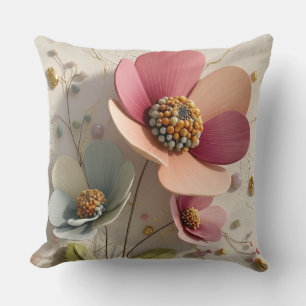 Coussin Relief Floral en Céramique Sculptée et Feuille d'O