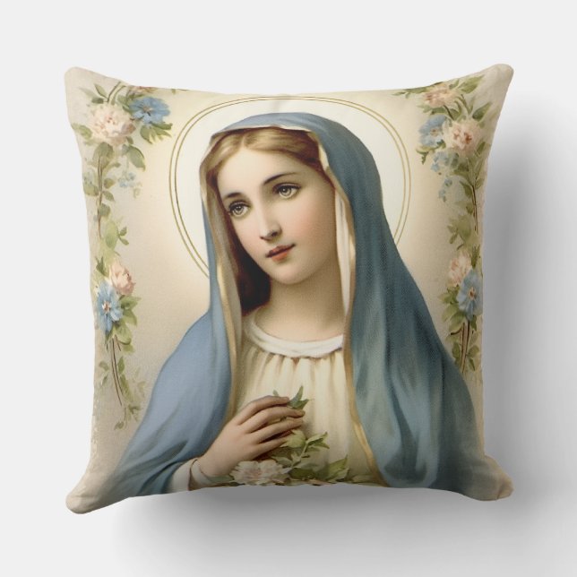 Coussin Religieux catholique béni St. Mary Floral (Verso)
