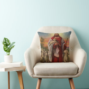 Coussin Religion vintage, Christ le bon berger troupeau