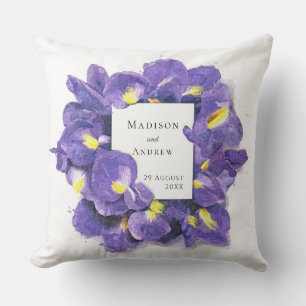 Coussin Remerciement floral aquarelle aux Iris Violets Épo