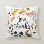 Coussin Remerciez Automne Feuilles Thankesgiving<br><div class="desc">Thanksgiving "donner merci" aquarelle automne feuilles d'automne à la main lettrage style police</div>