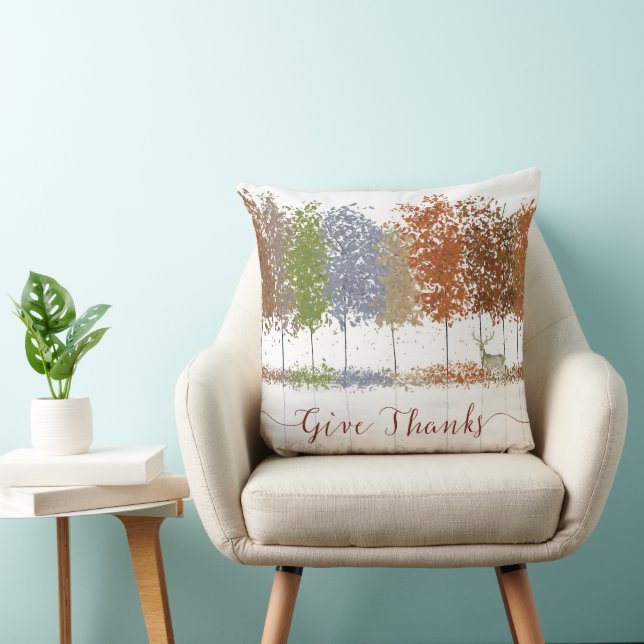 Coussin Remerciez Thanksgiving Trees et Lone Deer (Chaise)