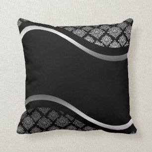 Coussin Remous argenté de noir de damassé de satin
