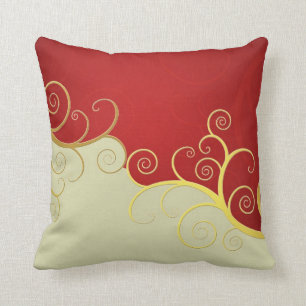 Coussin Remous d'or élégants sur le rouge et la crème