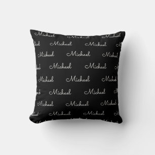 Coussin Remplacez votre nom Modèle typographie noir blanc