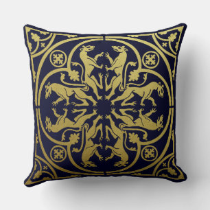Coussin Renaissance Médiévale Héraut Lion Léopard Métalliq