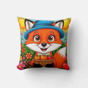 Coussin Renard Adorable Avec Panier de Pommes