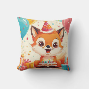 Coussin Renard adorable célébrant un anniversaire joyeux