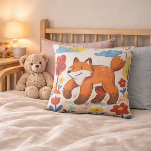 Coussin Renard Adorable Marchant Parmi Les Fleurs Dessin P