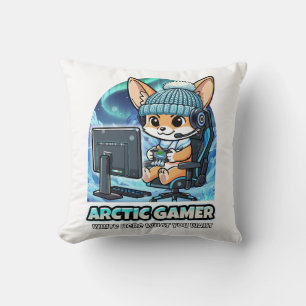 Coussin Renard arctique joueur de Fennec - Aurore boréale