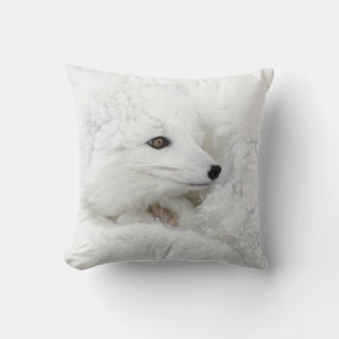 Coussin Renard arctique recouvert en hiver