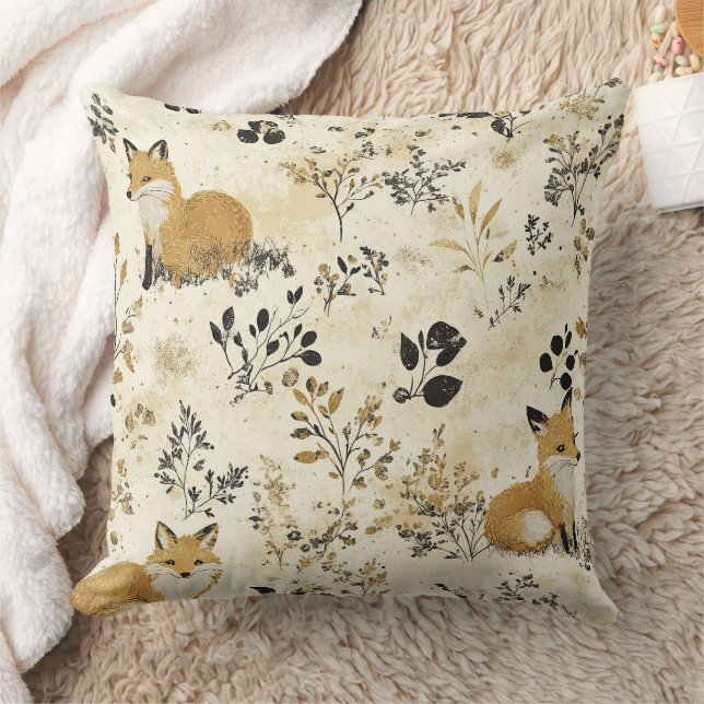 Coussin Renard Arts Crafts Motif Fleur Or Noir (Couverture)