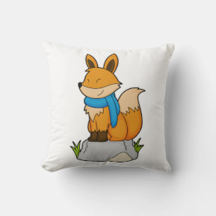 Coussin Renard avec Écharpe sur Rocher