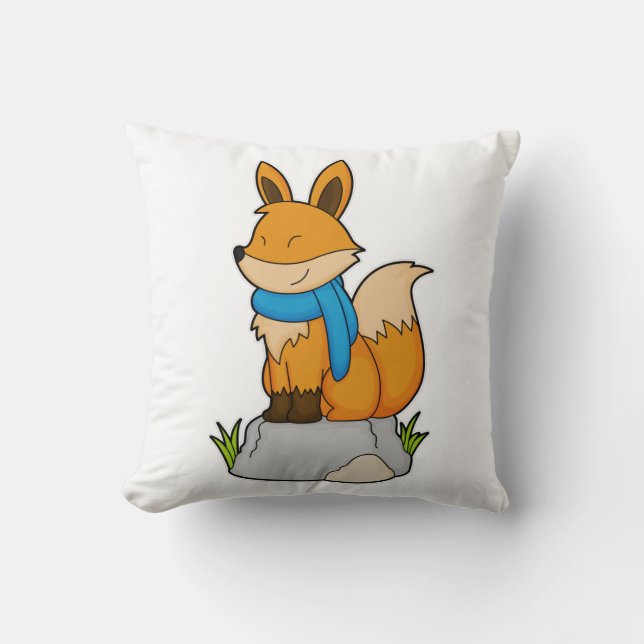 Coussin Renard avec Écharpe sur Rocher (Recto)