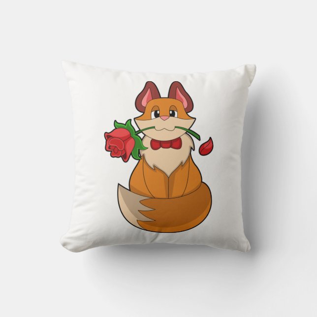 Coussin Renard avec fleur Rose (Recto)
