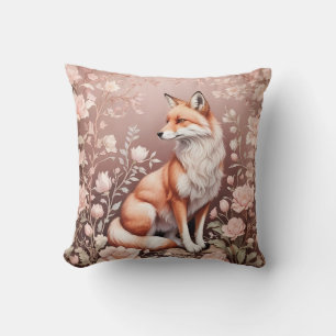 Coussin Renard Avec Flore Rose Rêvé