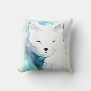 Coussin Renard blanc Wild Animal Nature Aquarelle Art