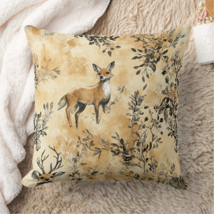 Coussin Renard botanique à l'or noir Motif victorien