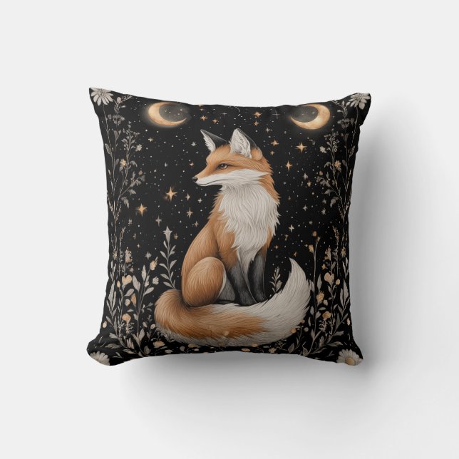 Coussin Renard céleste mystique et fleurs (Recto)